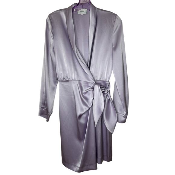 Nanushka Lilac Siwa Tech Satin Wrap Dress Asymmetrica V-Neck Concealed Snap S - Picture 3 of 16